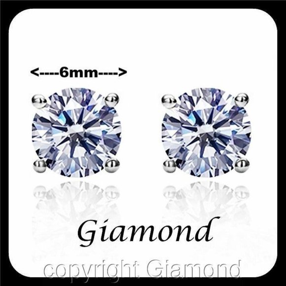 1.5 carats 6mm Hypoallergenic Best gift Unisex round brilliant cut stud earrings - Picture 3 of 4
